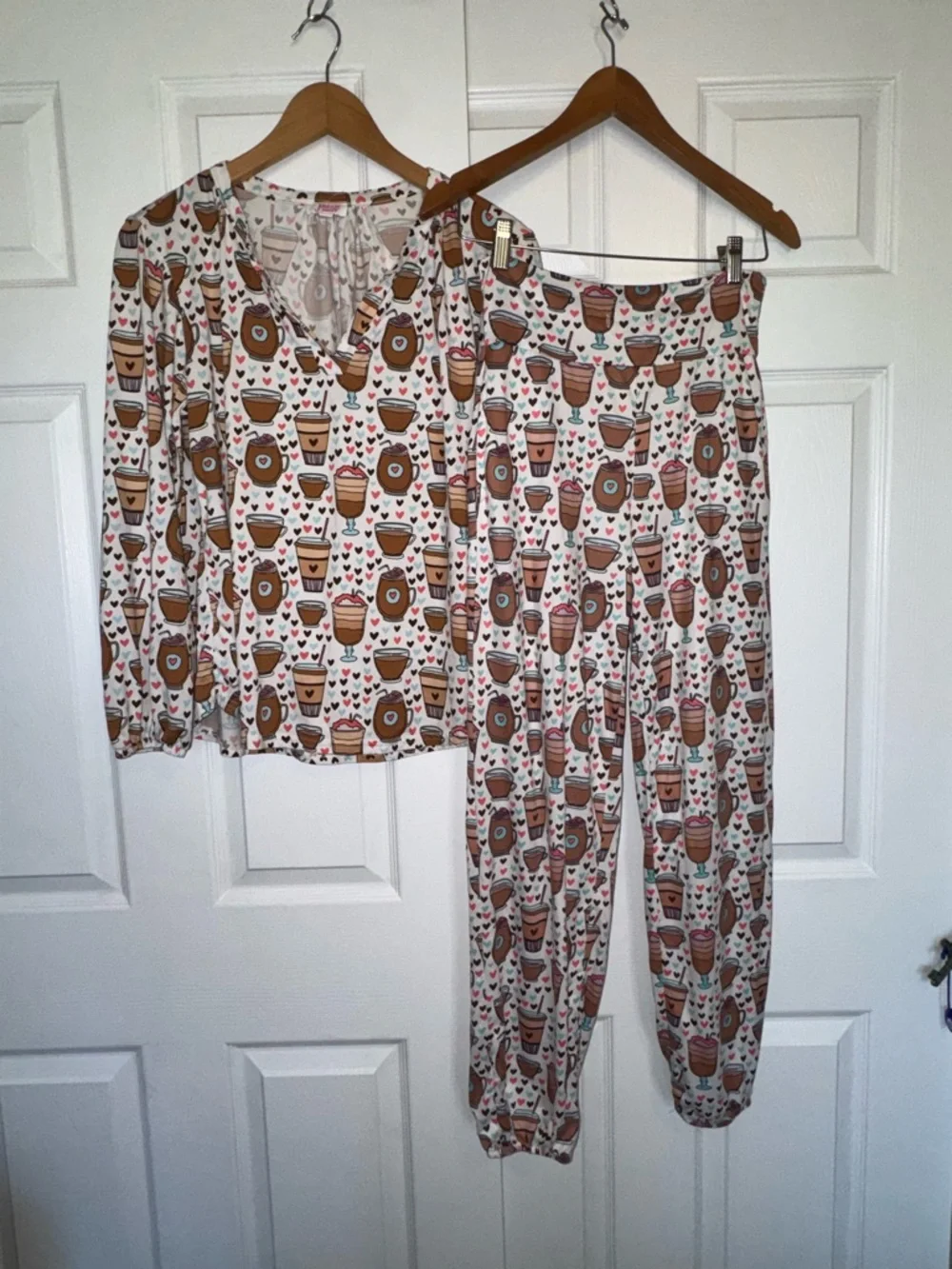 Jordann Jammies Coffee Print Pajama Set Size Small Cozy Lounge Set - Picture 4 of 10